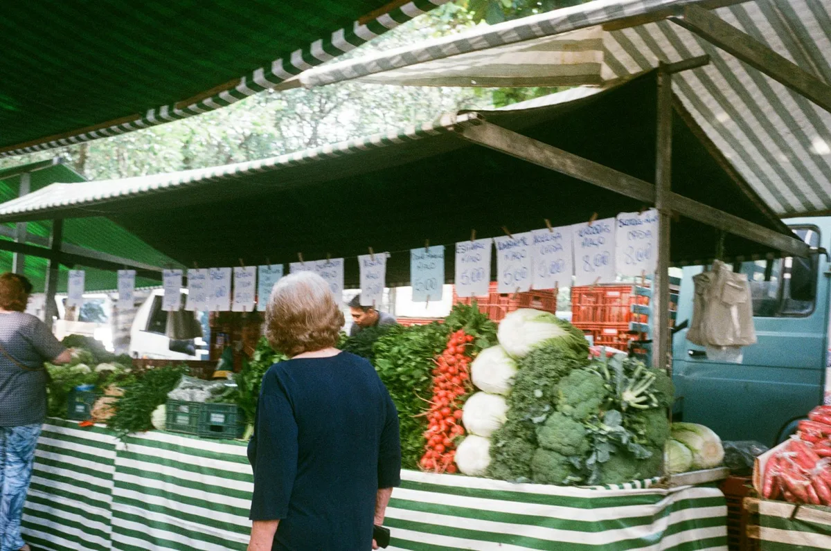 Local market scene with fresh produce in São Paulo, Brazil, capturing vibrant street life.